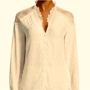 Zadig & Voltaire sz M 100% silk ivory/Cream Lace-Trim Blouse